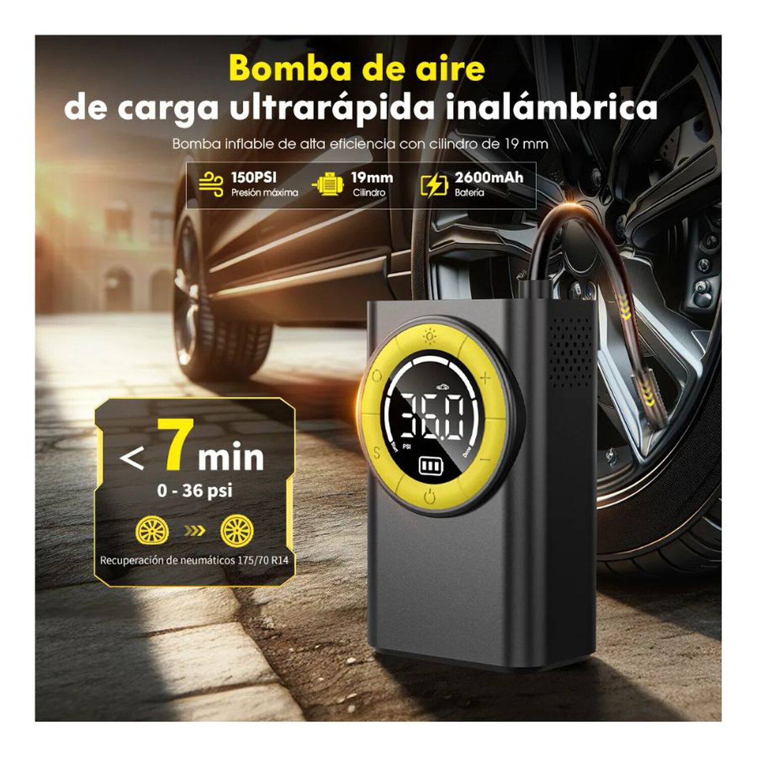 Compresor De Aire Port&aacute;til Para Neum&aacute;ticos Inalambrico 150psi image number 3.0