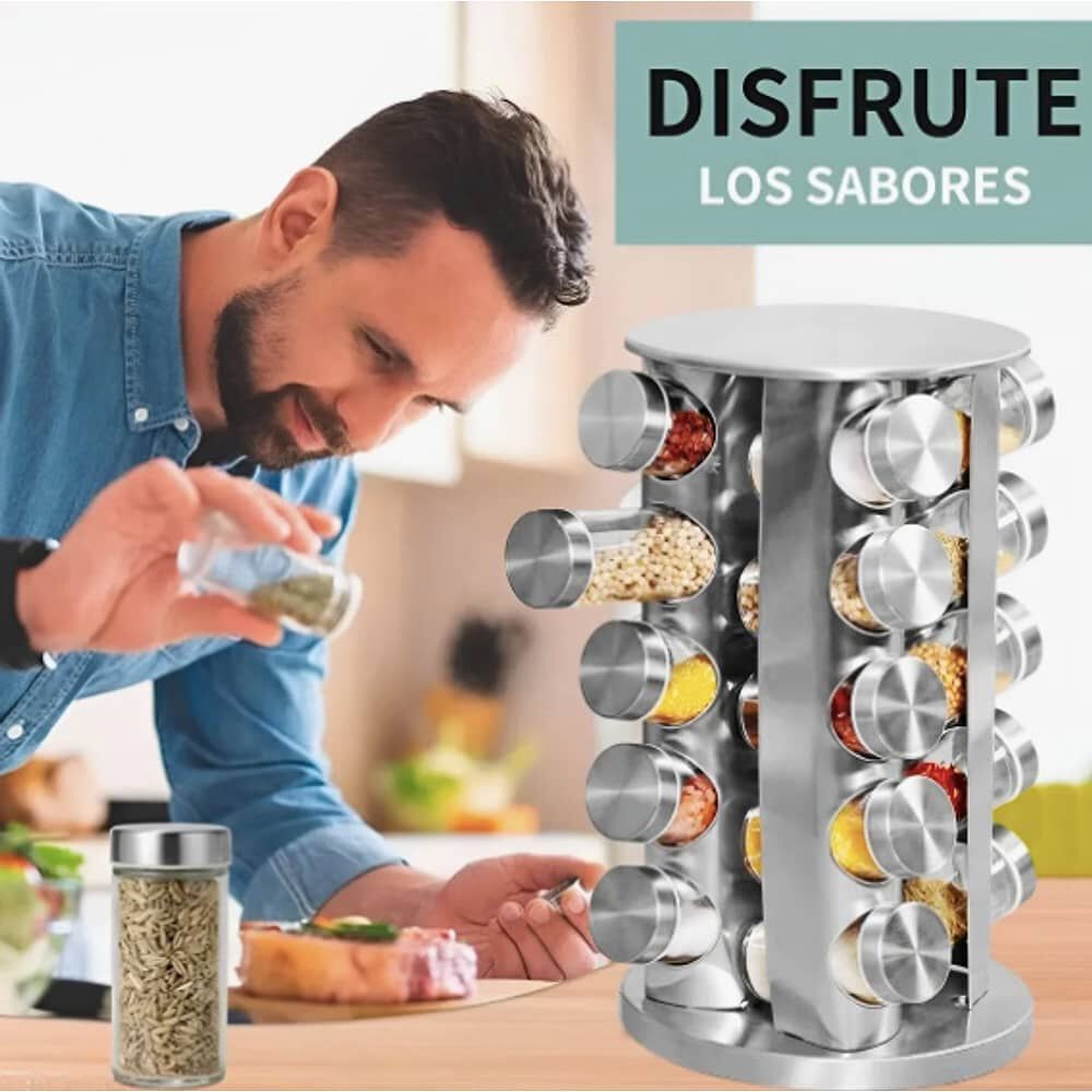 Condimenteros Especiero Giratorio Cocina 20 Frascos Color Plateado image number 2.0