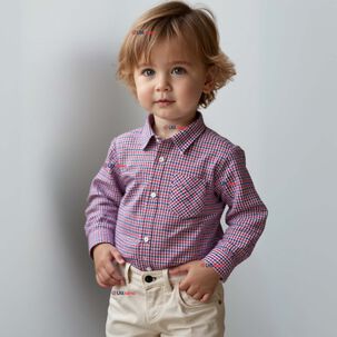 Camisa Huaso Cuadrill&eacute; Cuadro Manga Larga 100% Algod&oacute;n Azul Rojo Casual
