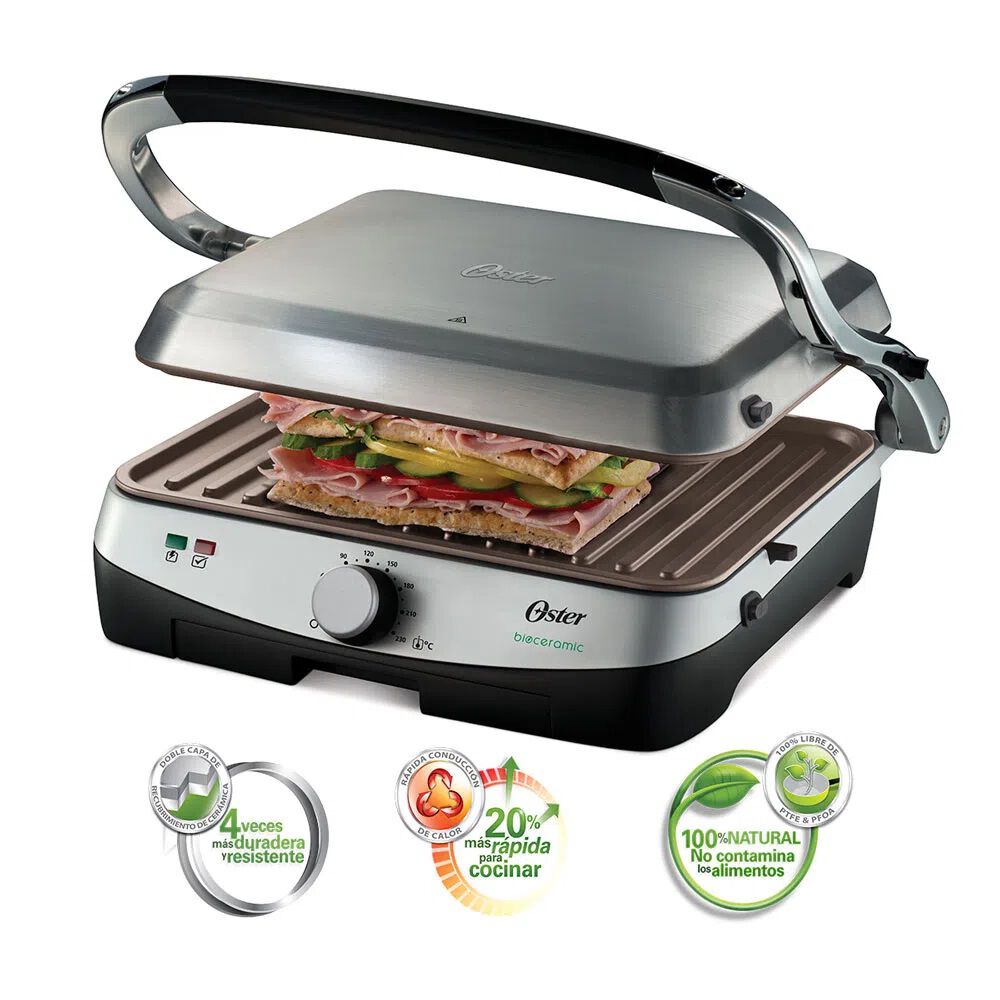 Parrilla Y Panini Electrica Oster Apertura 180 Grados Bioceramic Ckstpa4881 image number 0.0