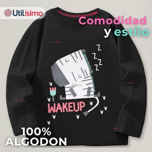Polera Manga Larga Niña 100% Algodón Zebra Negro Camiseta