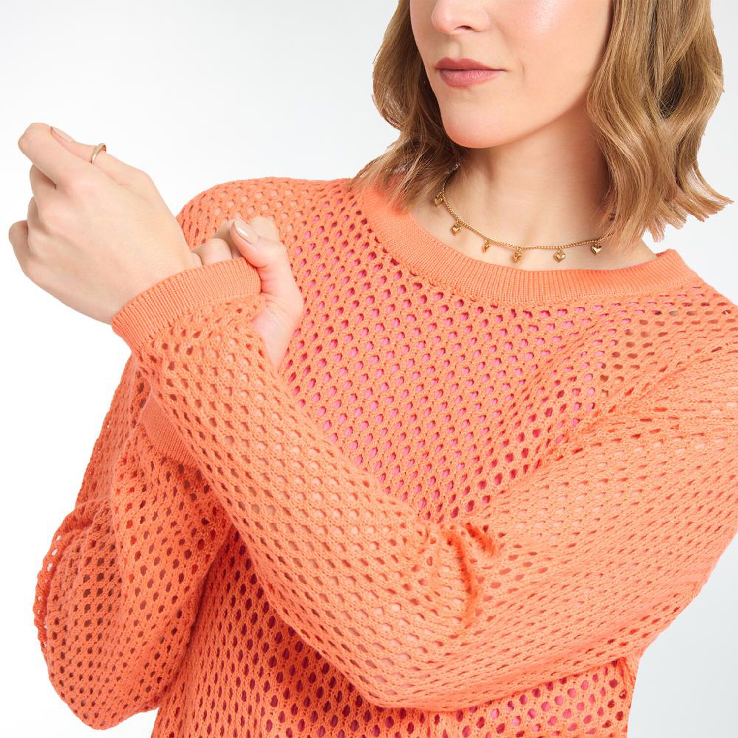 Sweater Crop Malla Manga Larga Cuello Redondo Mujer Freedom image number 4.0
