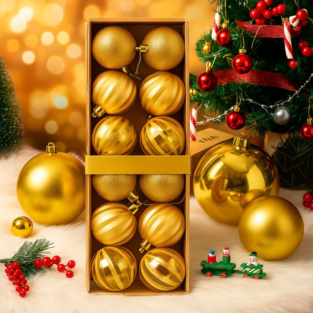 12 Bambalinas Esferas Navideñas Dorado 6cm Decoracion Navidad image number 2.0