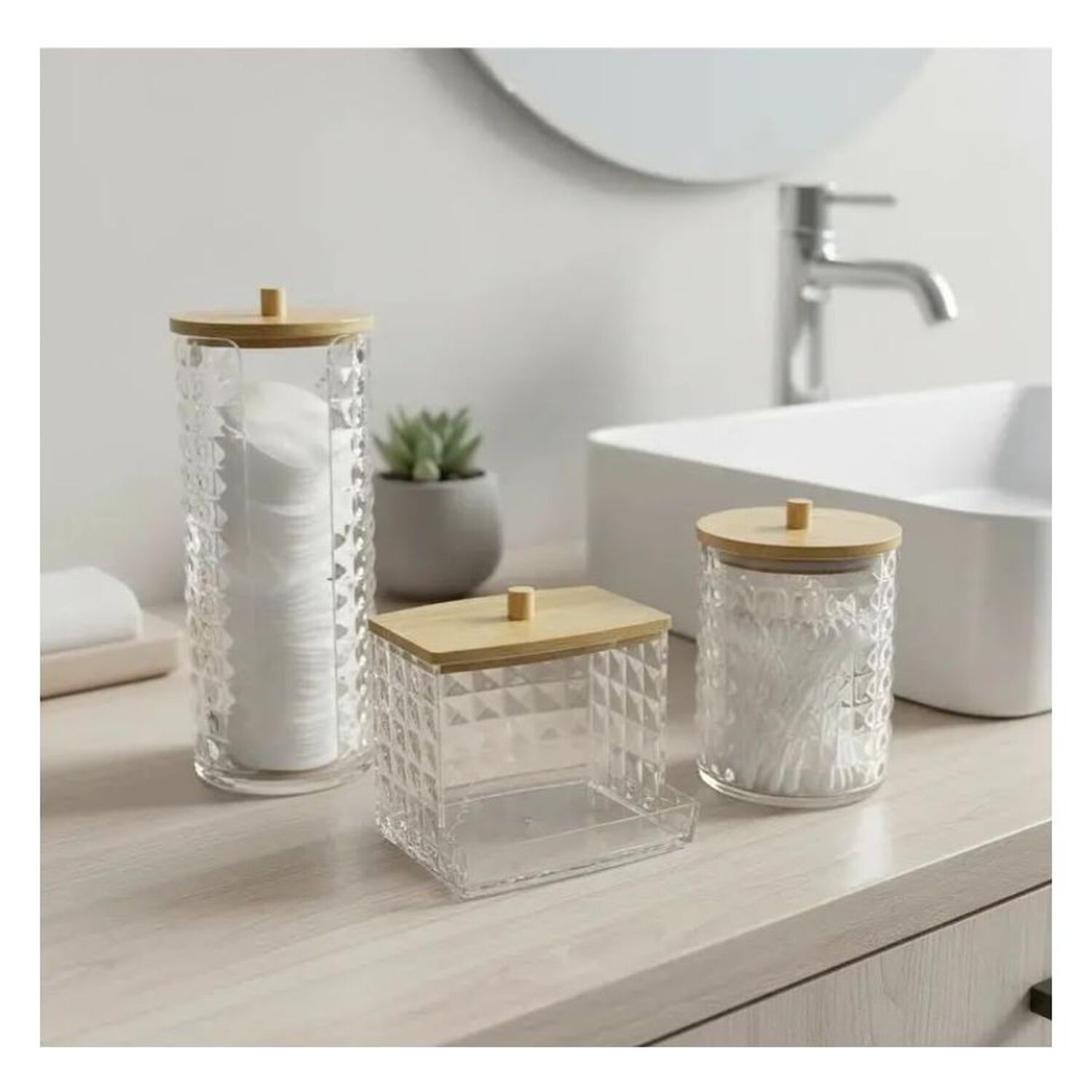 Set 3 Organizadores Cosm&eacute;ticos Acr&iacute;lico Transparente Diamante Ba&ntilde;o image number 2.0