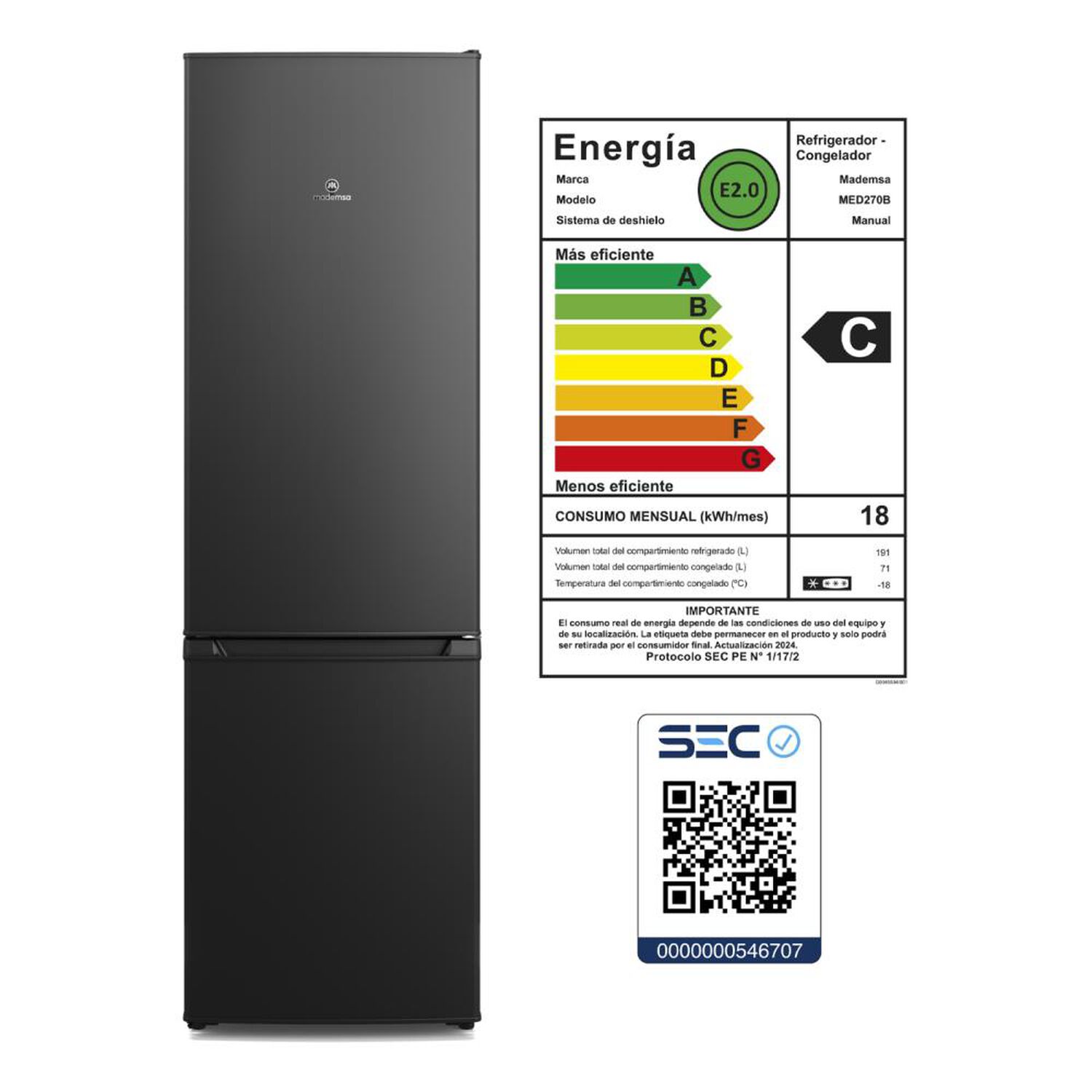 Refrigerador Bottom Freezer Mademsa MED270B / Fr&iacute;o Directo / 262 Litros / C image number 7.0