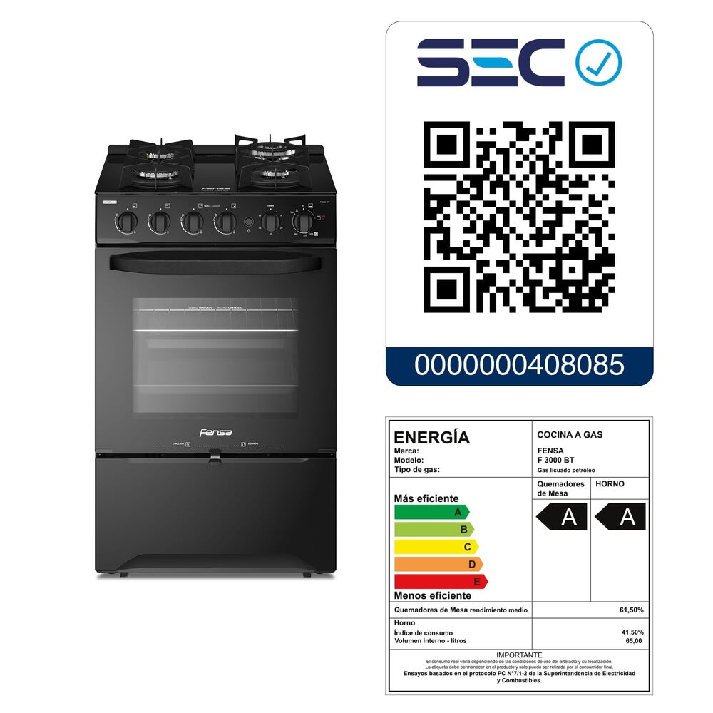 Cocina A Gas 4 Platos Fensa Cubierta Vidrio F 3000 Bt Negra image number 13.0