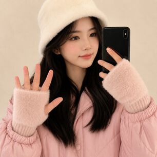 Guantes Suaves De Invierno Sin Dedos Medio Dedo Esponjoso