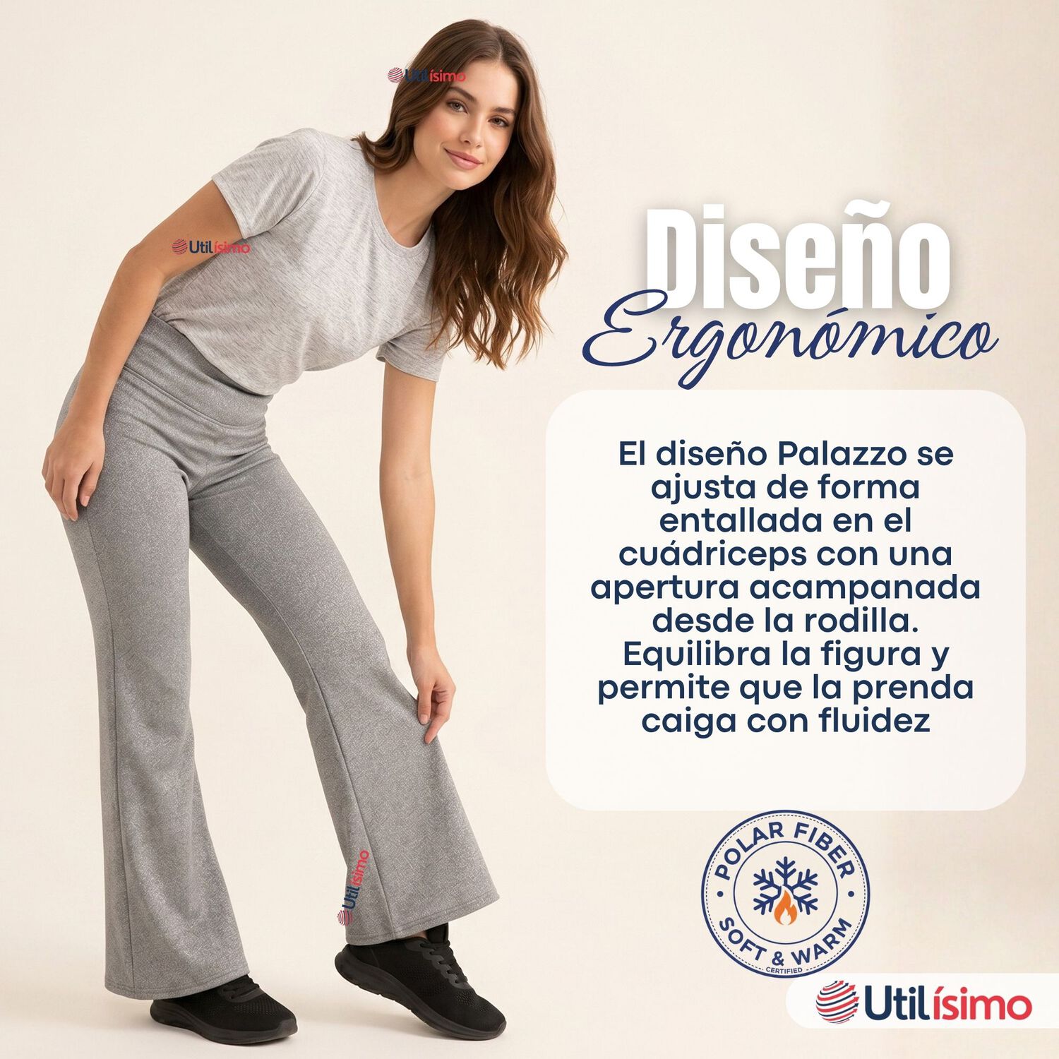 Calza Polar Con Chiporro Palazzo Mujer Elasticada T&eacute;rmica Gris Melange image number 4.0