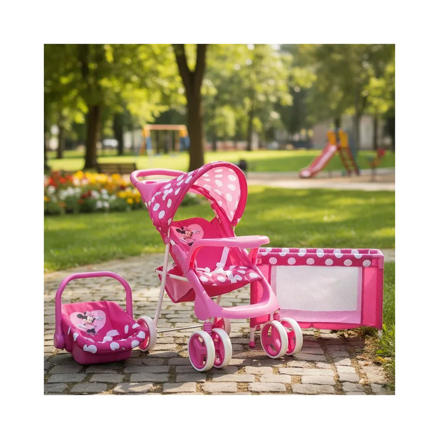 Coche De Juguete Para Mu&ntilde;eca + Cuna Minnie Disney image number 1.0