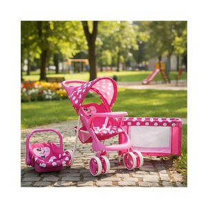 Coche De Juguete Para Mu&ntilde;eca + Cuna Minnie Disney