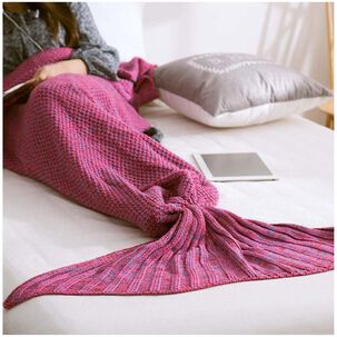 Manta En Forma De Cola De Sirena De Lana Tejida 180 X 90 Fucsia