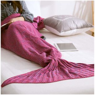 Manta En Forma De Cola De Sirena De Lana Tejida 180 X 90 Fucsia
