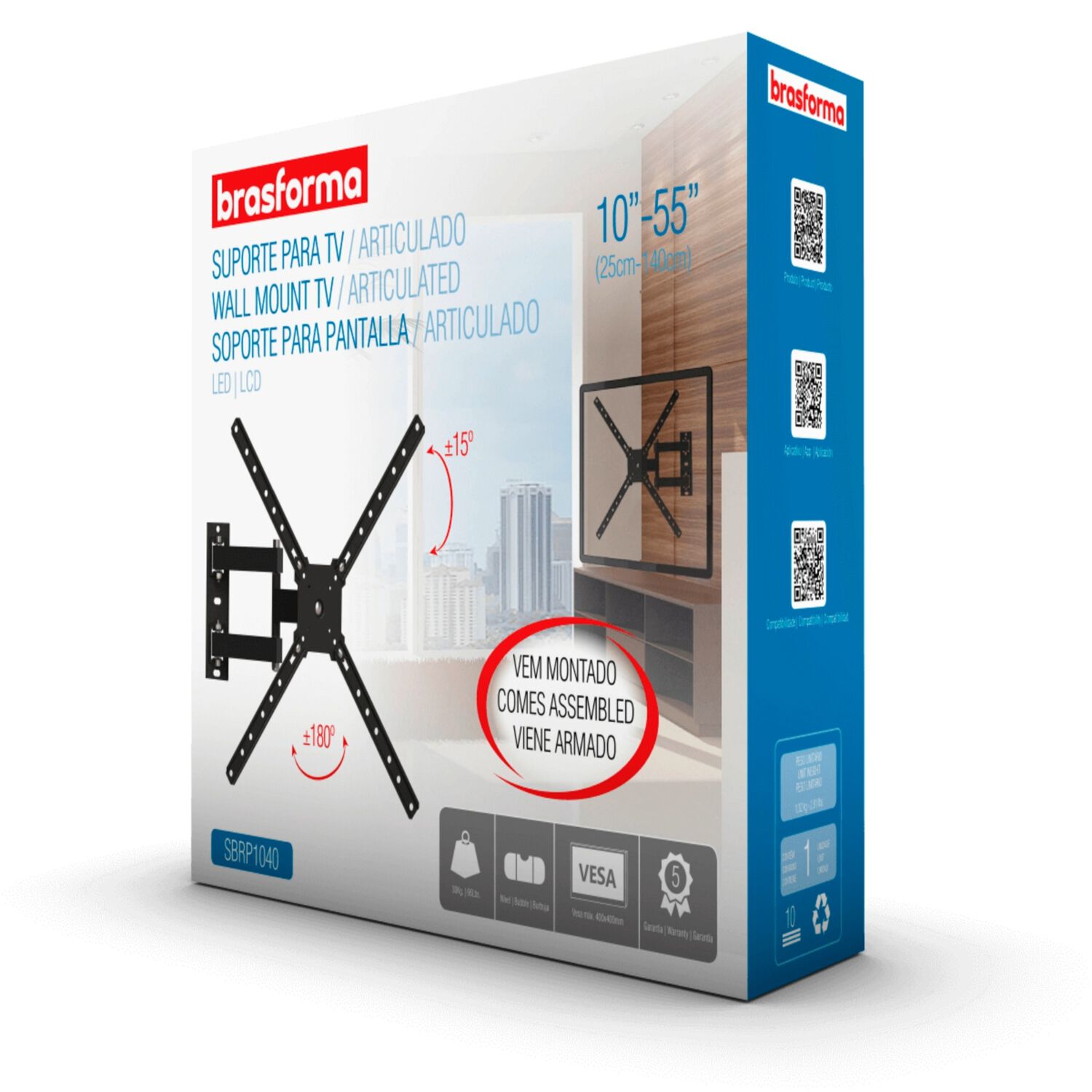 Soporte De Tv Para Cocina Con Brazo De 19cm 10" A 55" Inclinable Sbrlb130b Brasforma image number 2.0