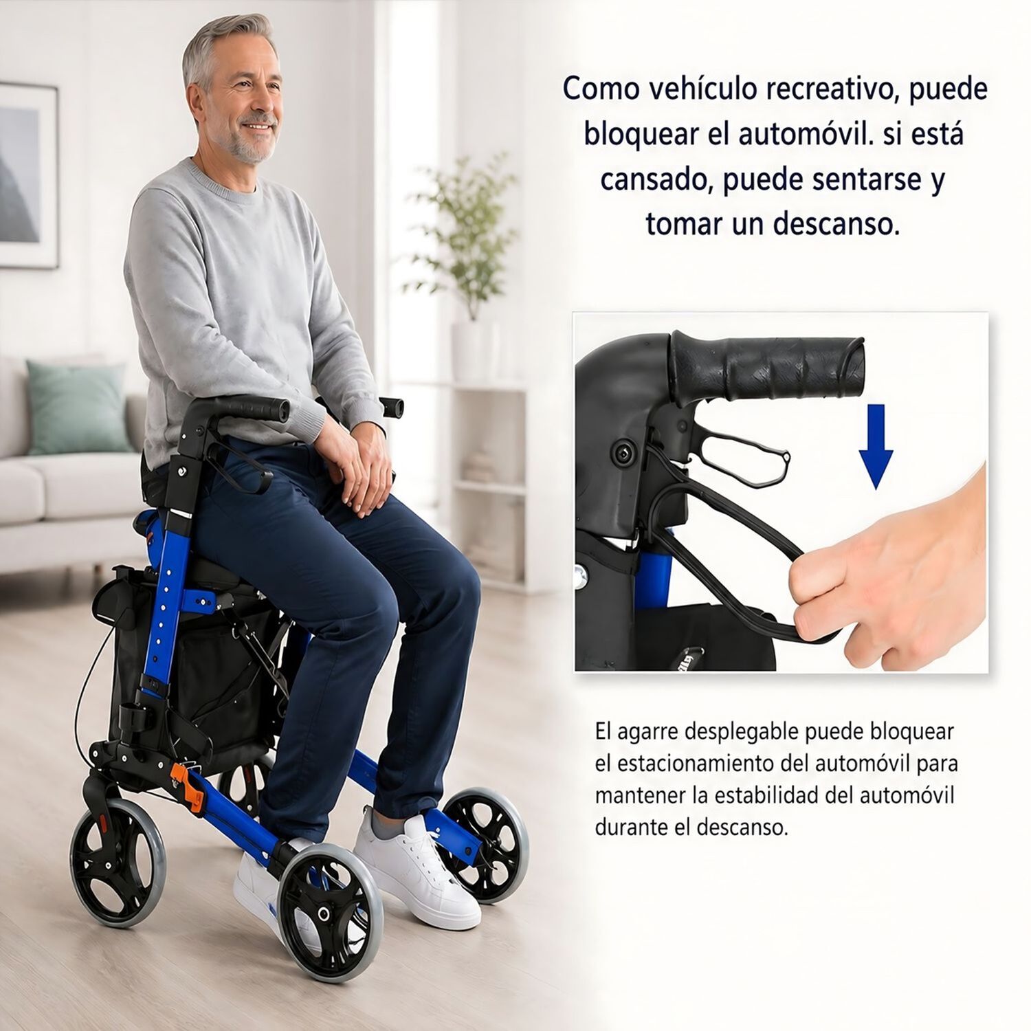 Andador Burrito Ortop&eacute;dico Adulto Mayor 4 Ruedas Con Asiento Frenos Y Bolso Plegable Aluminio 1002b image number 2.0