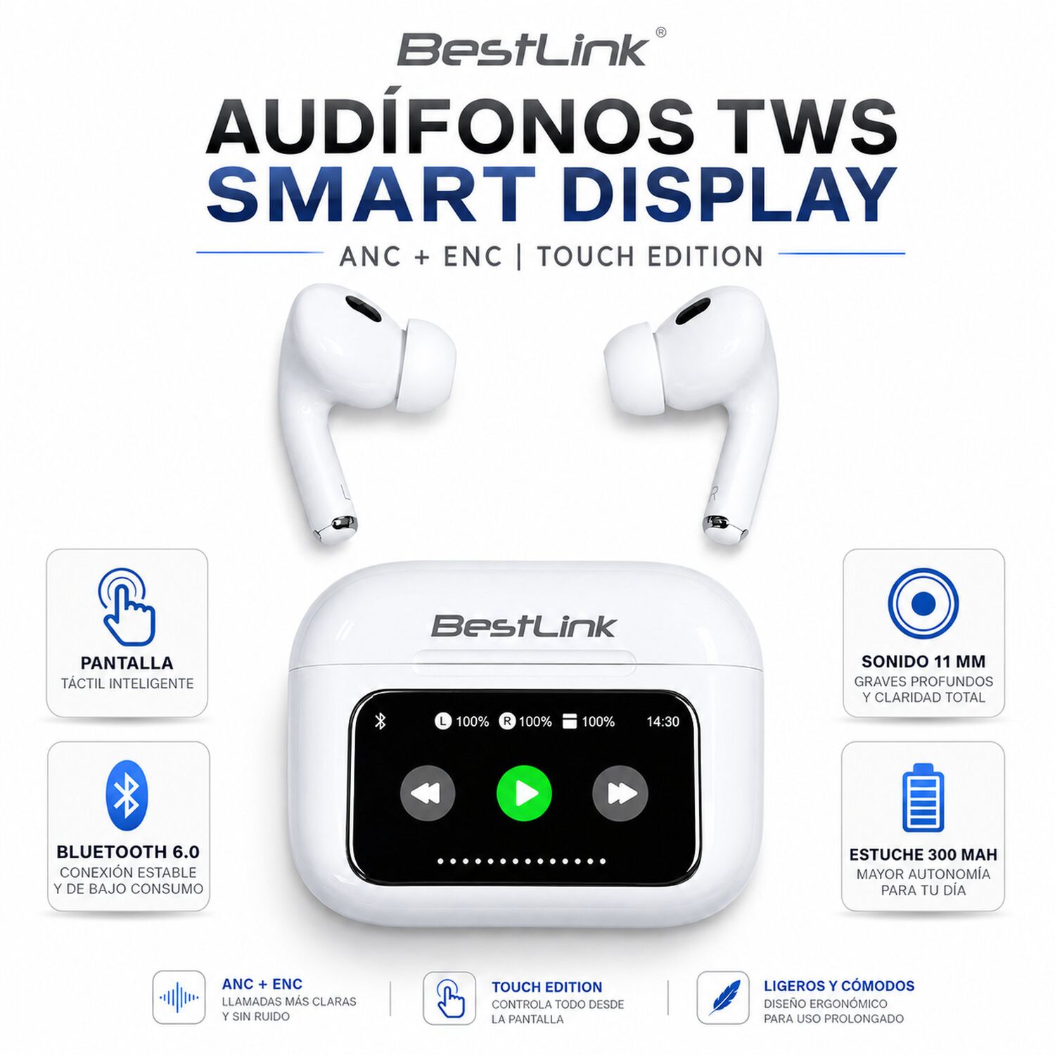 Aud&iacute;fonos In Ear Tws Con Display Led Smart Anc Touch Edition image number 10.0
