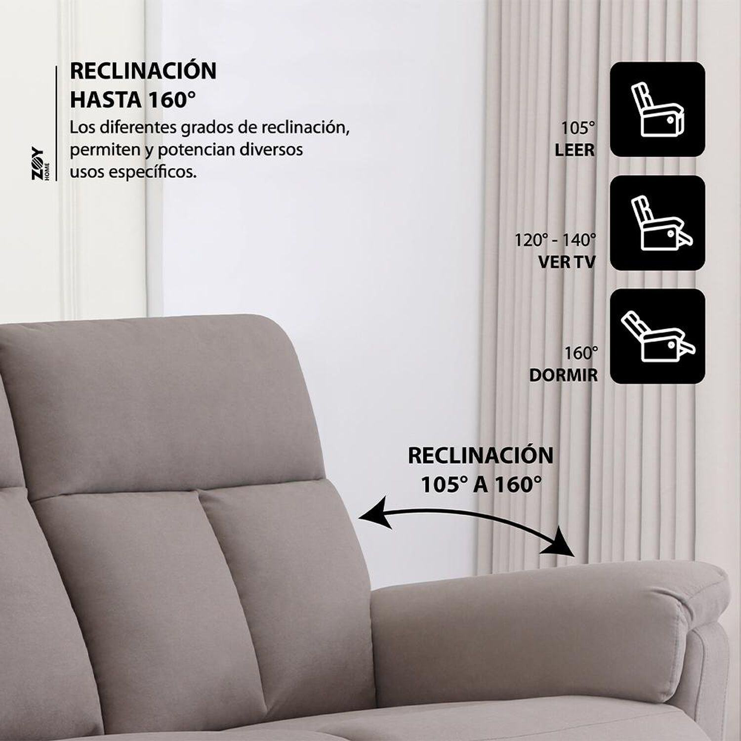 Sof&aacute;&nbsp;reclinable Zoy Home Beijing / 3 Cuerpos image number 2.0