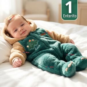 Enterito Con Capucha Tela Plush Verde Dinosaurio Beb&eacute; Ni&ntilde;o