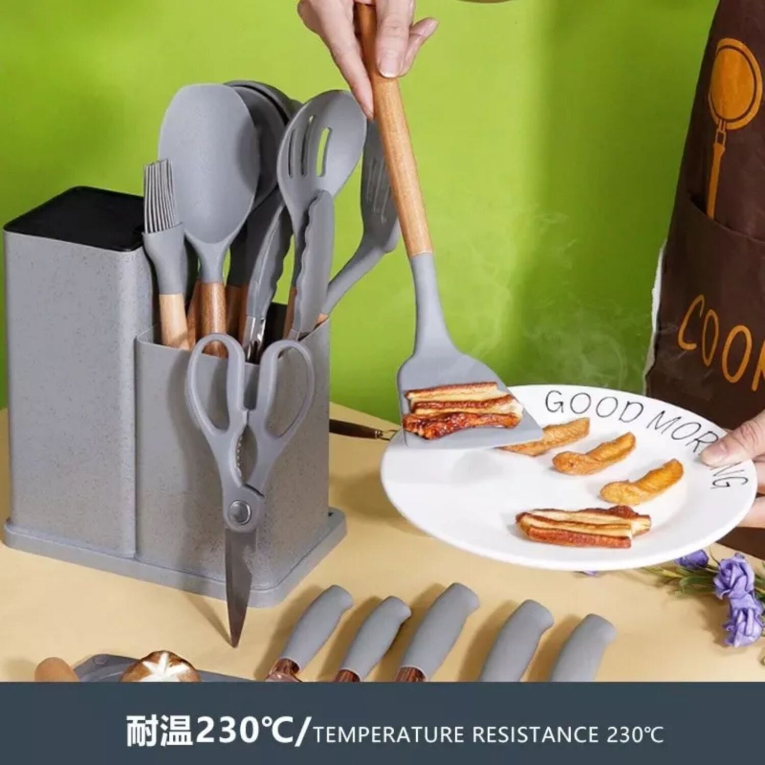 Set 19 Utensilios Cocina Silicona Acero Inoxidable Gris image number 4.0