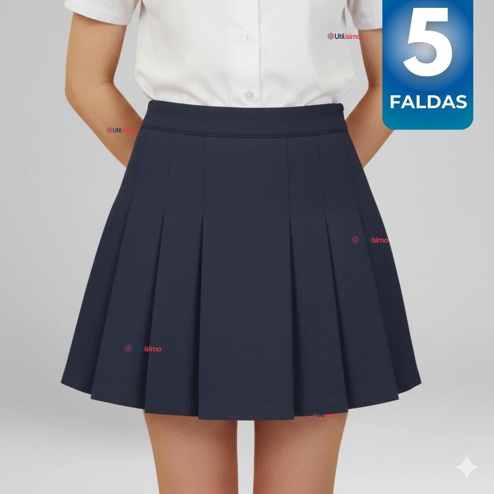 Pack 5 Faldas Escolar Color Azul Uniforme Para Ni&ntilde;as image number 0.0