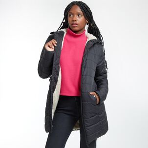 Parka Larga Con Pelo Interior Cuello Alto Con Capucha Mujer Rolly Go