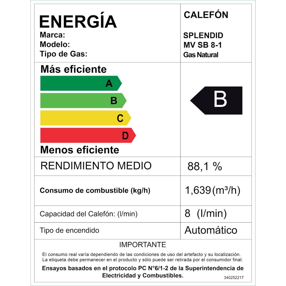 Calefont 8 Litros Gas Natural Tiro Natural Splendid image number 6.0