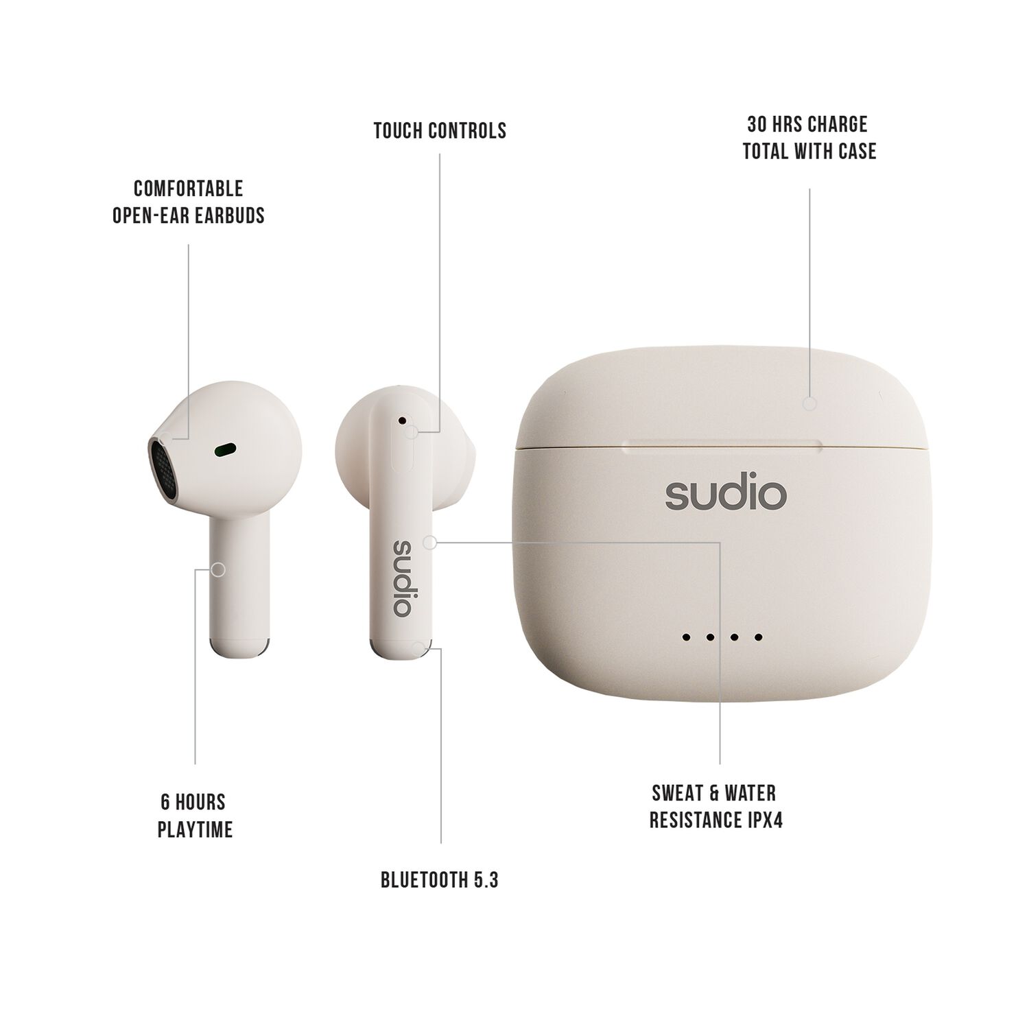 Aud&iacute;fonos Sudio Premium Line Earphones A1 Tws Midnight White image number 7.0