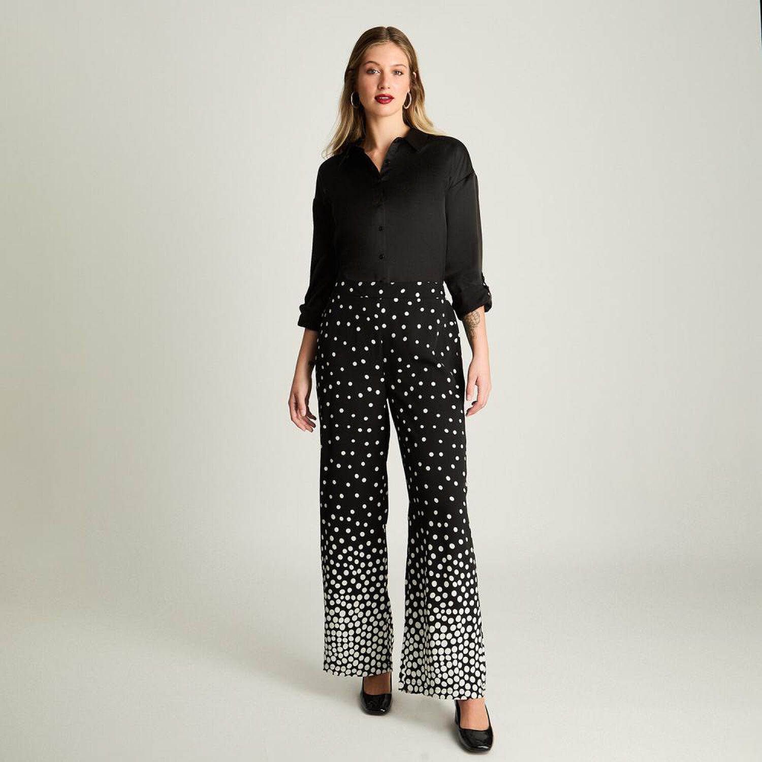 Pantal&oacute;n Tiro Alto Palazzo El&aacute;stico En Cintura Mujer Lorenzo Di Pontti image number 1.0