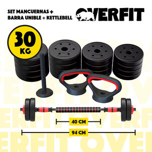 Set Mancuernas + Barra + Kettlebell Unibles Overfit 30kg