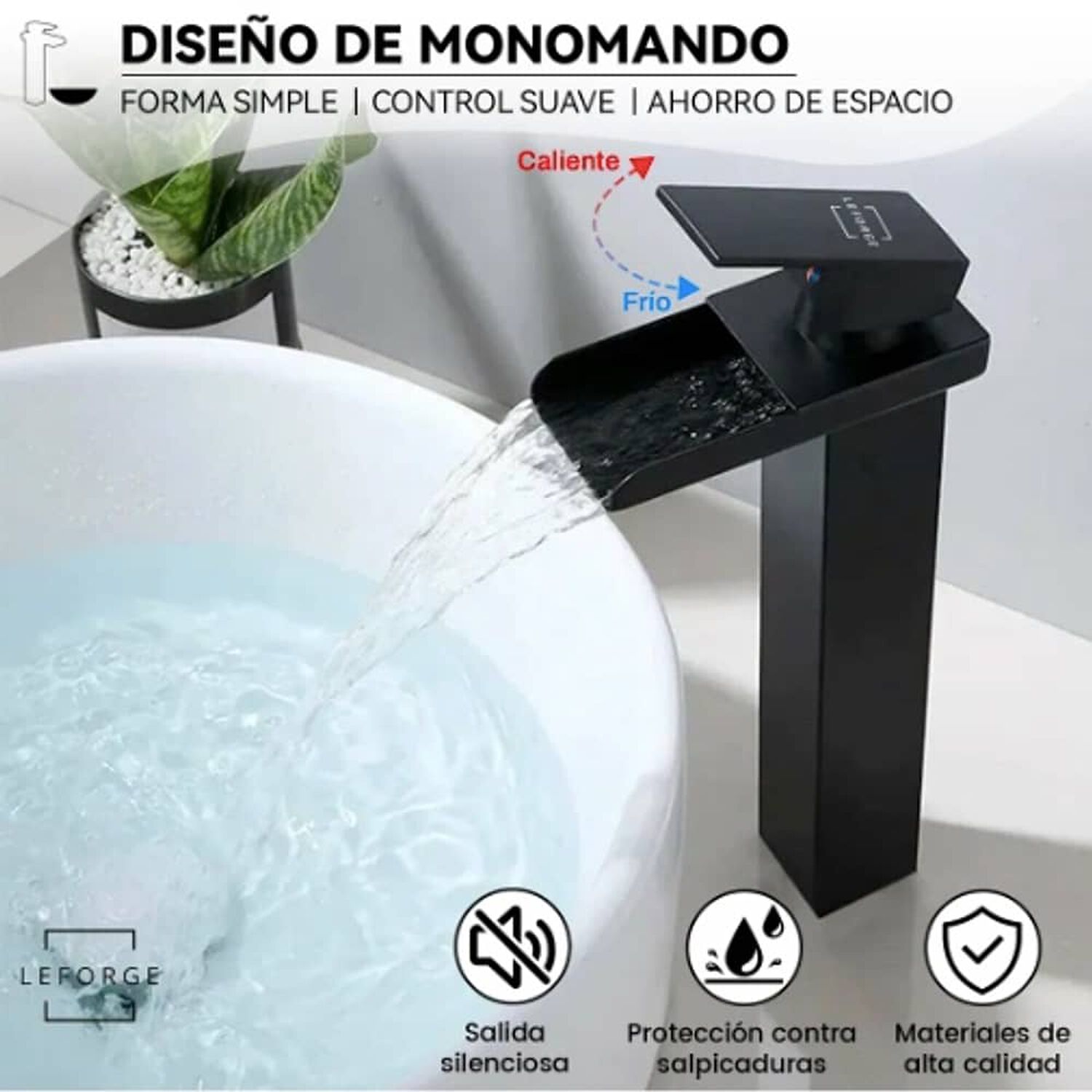 Llave Monomando Lavamanos Alta Ba&ntilde;o Cascada Acero image number 1.0