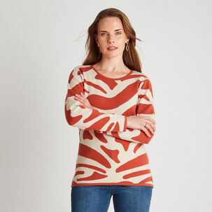 Sweater Cuello Redondo Diseño Abstracto Naranjo