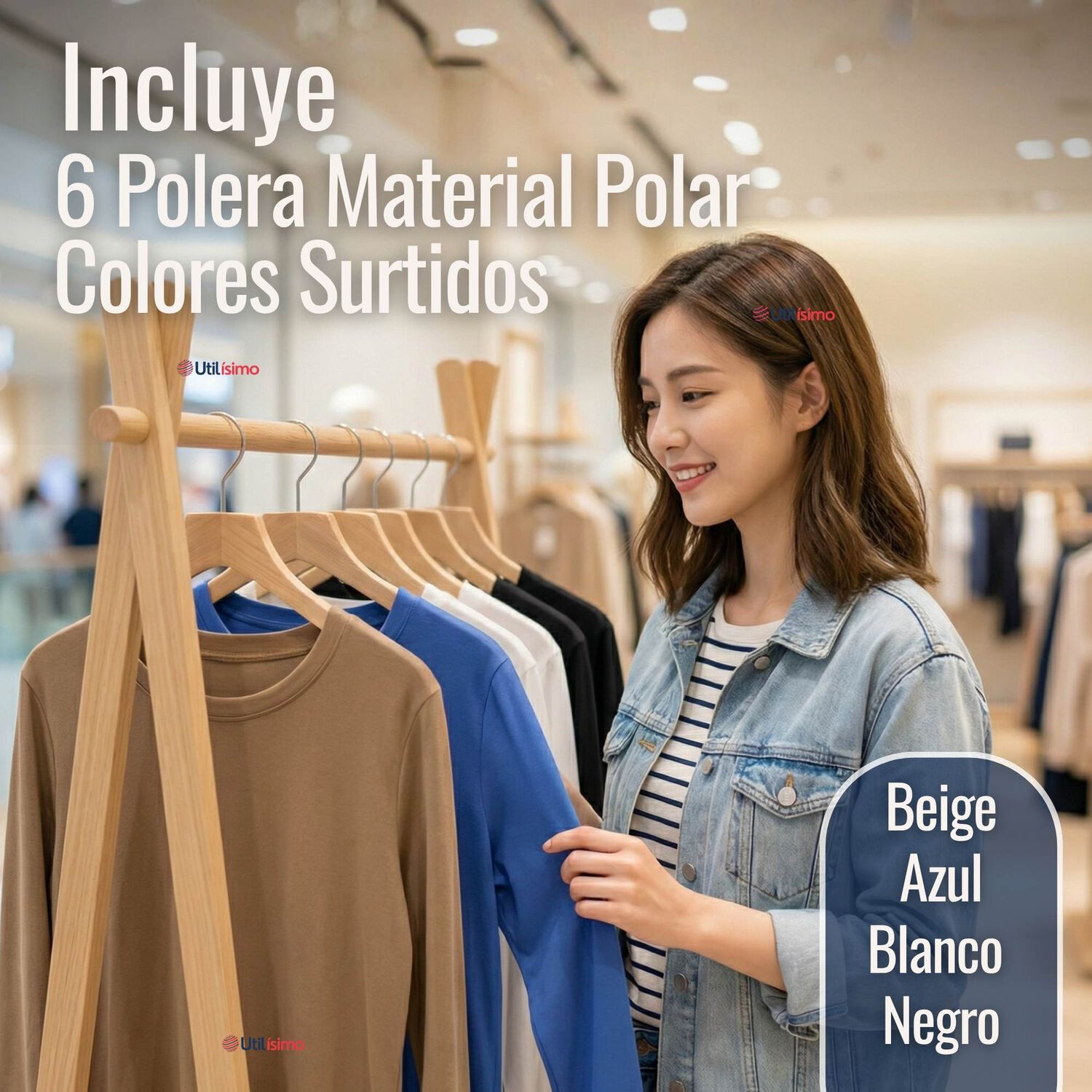 Pack 6 Camisetas Polar Polera Cuello Redondo Mujer Manga Larga Tela Acanalada Colores Surtidos image number 1.0