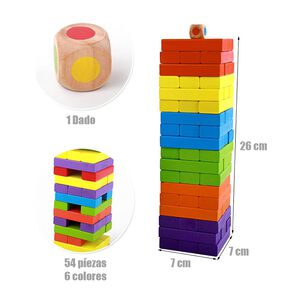 Juego Yenga Colores Bloques Educativo Para Ni&ntilde;os 54 Piezas