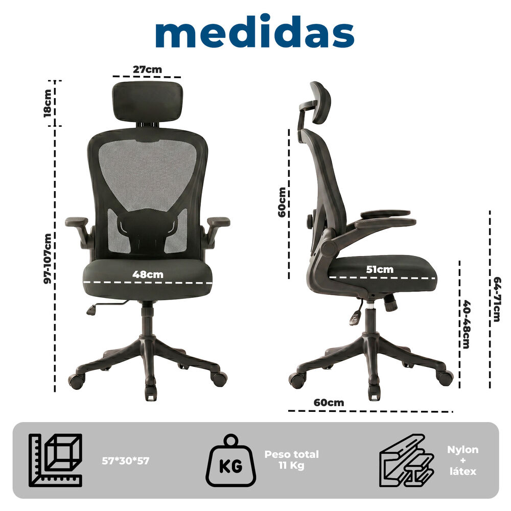 Silla Oficina Ergon&oacute;mica Reclinable Apoyacabeza image number 5.0