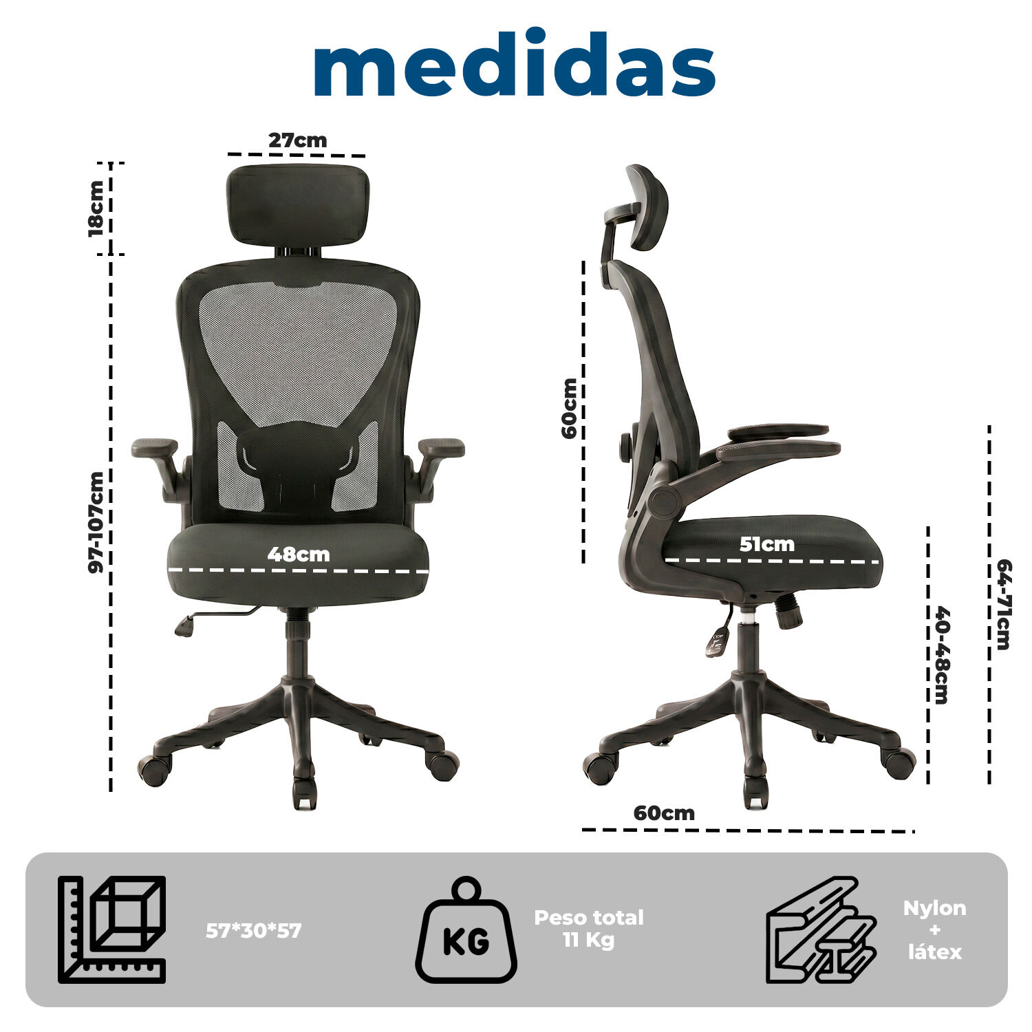 Silla Oficina Ergon&oacute;mica Reclinable Apoyacabeza image number 5.0