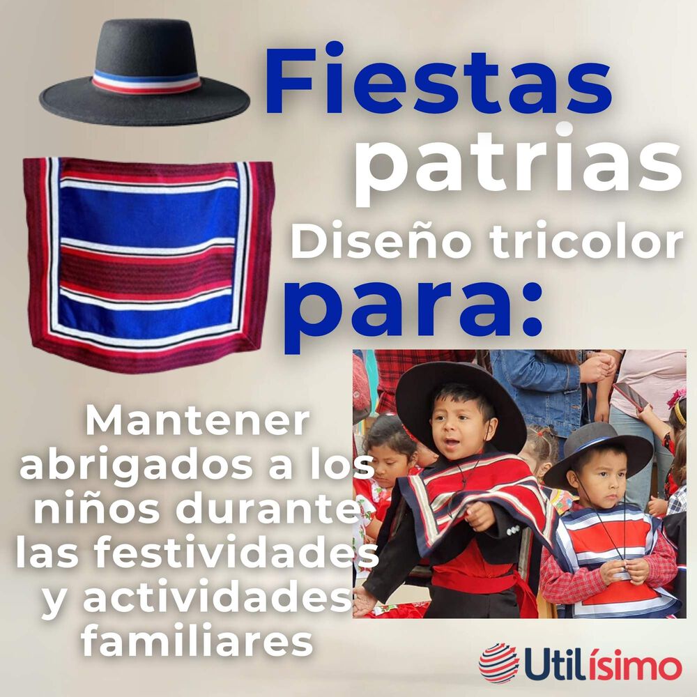 Poncho Manta Huaso Cueca Fiestas Patrias Para Ni&ntilde;os image number 5.0