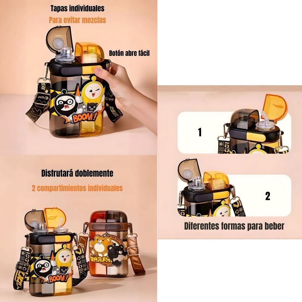 Botella De Agua Doble Ni&ntilde;os 640ml Amarilla Lubabycas image number 4.0