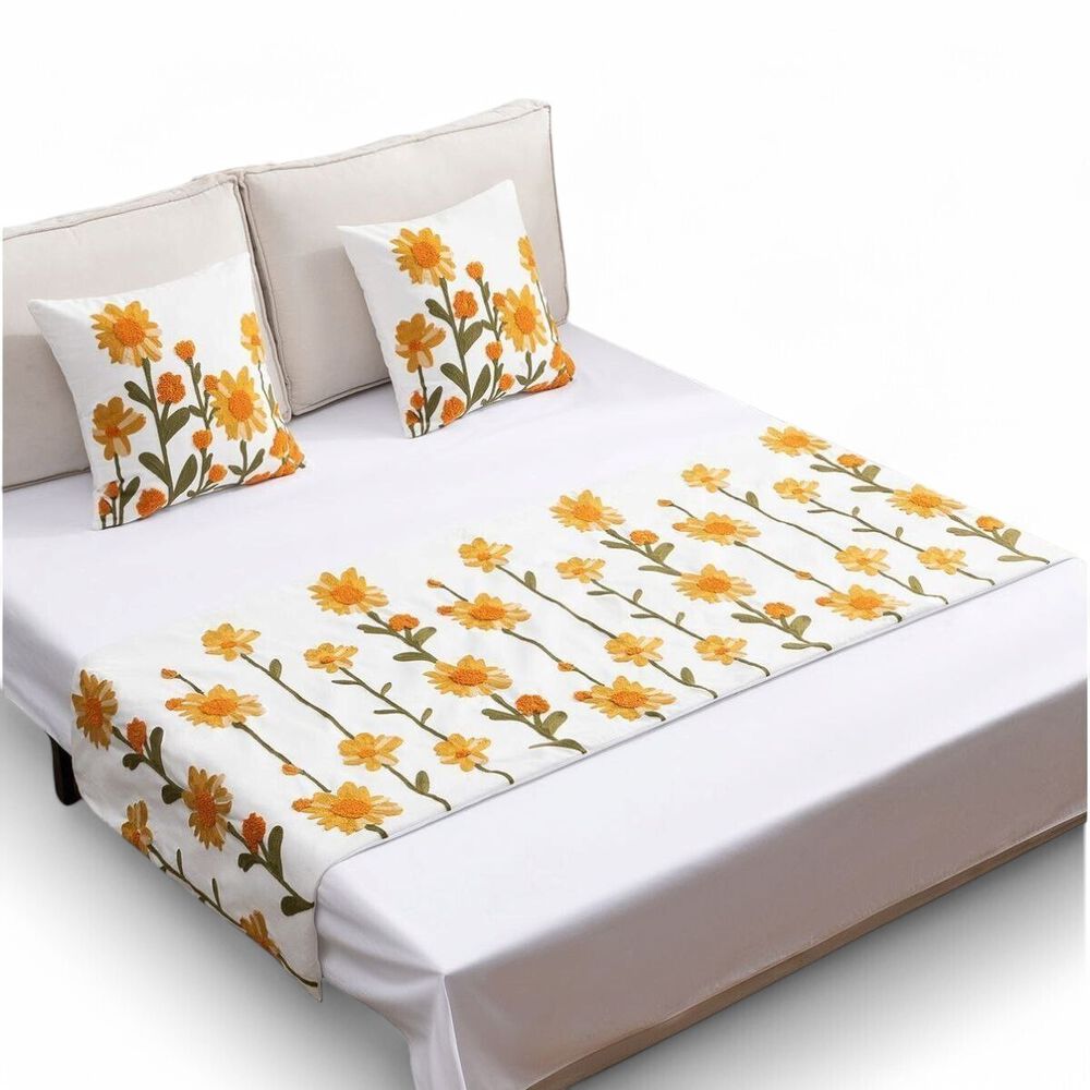  Piecera Bordada 210cm X 70cm + 2 Fundas 45cm X 45cm Para Cama De 2 Plazas O King - Pb4-4 image number 0.0