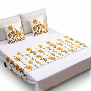  Piecera Bordada 210cm X 70cm + 2 Fundas 45cm X 45cm Para Cama De 2 Plazas O King - Pb4-4
