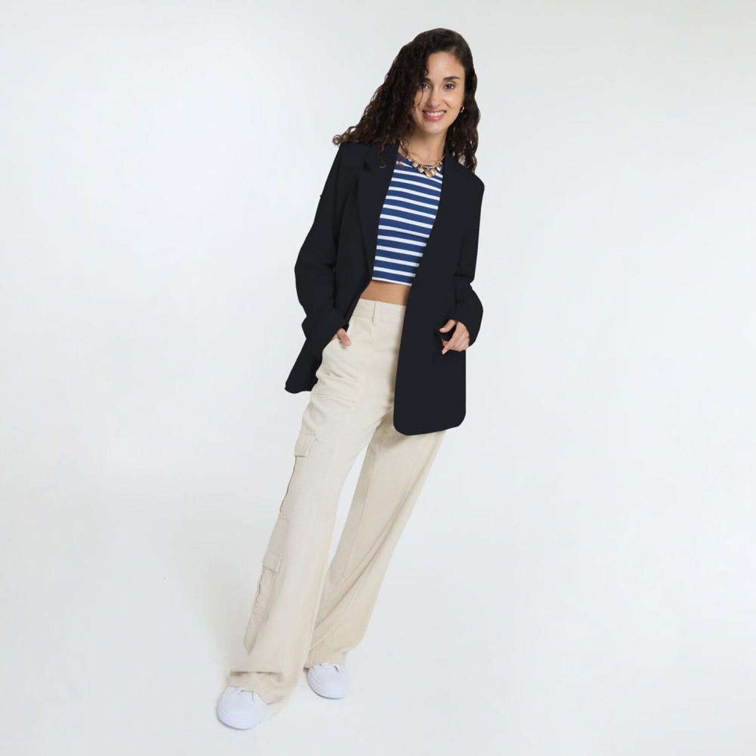 Blazer Lino Con Bot&oacute;n Cuello Solapa Mujer Freedom image number 1.0