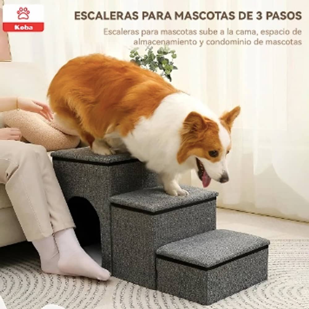 Escalera Mascota Perro Gato Con Almacenamiento Plegable Gris image number 2.0