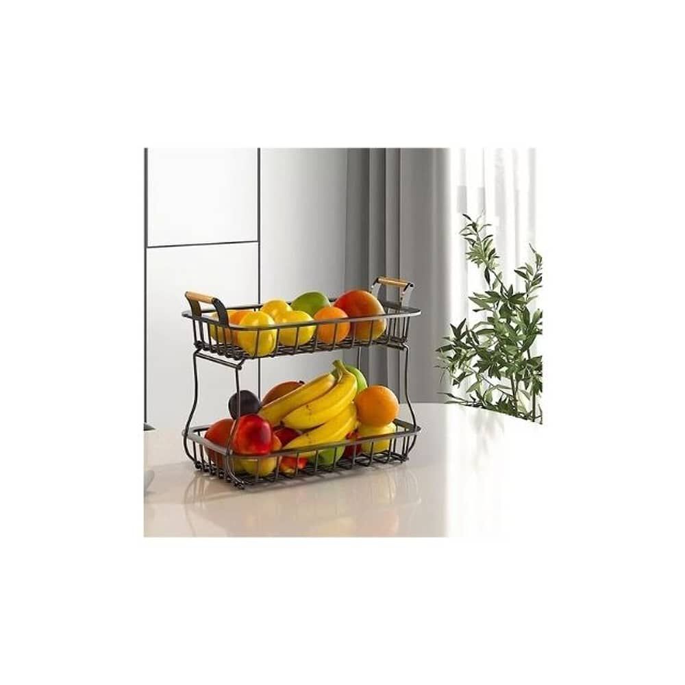 Cesta 2 Niveles Organiza Almacena Frutas Verduras Pan Cocina Color Negro image number 2.0