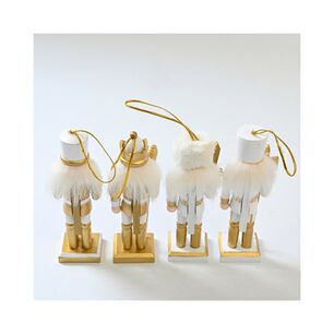 Cascanueces De Madera Dorado Y Blanco Colgante Para &Aacute;rbol Navidad 13cm Set 4