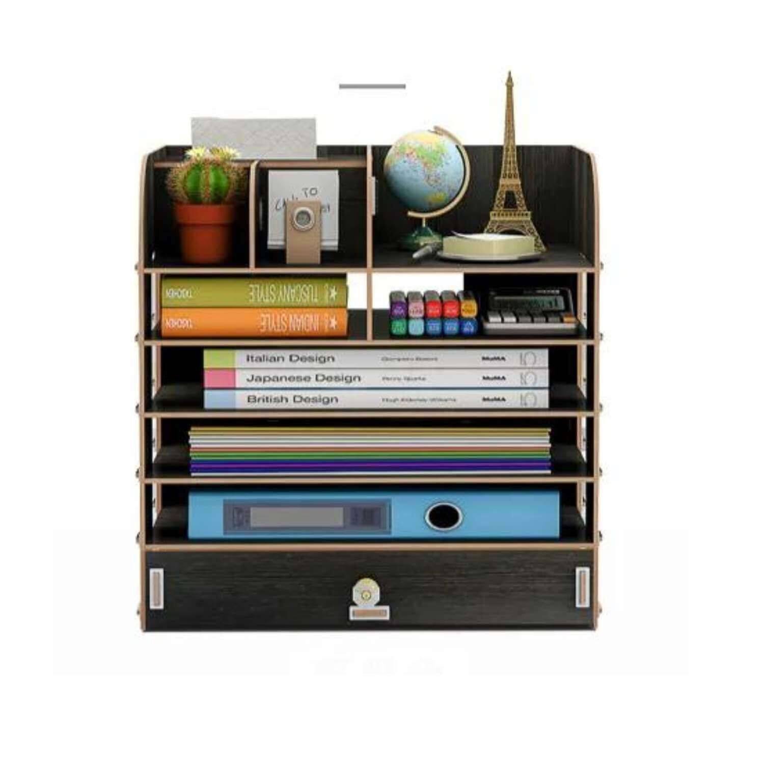 Organizador De Escritorio Multiuso De Madera Negro image number 1.0