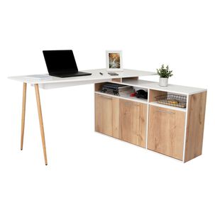 Escritorio En L Esquinero 72,5x130x120 Café Claro Y Blanco