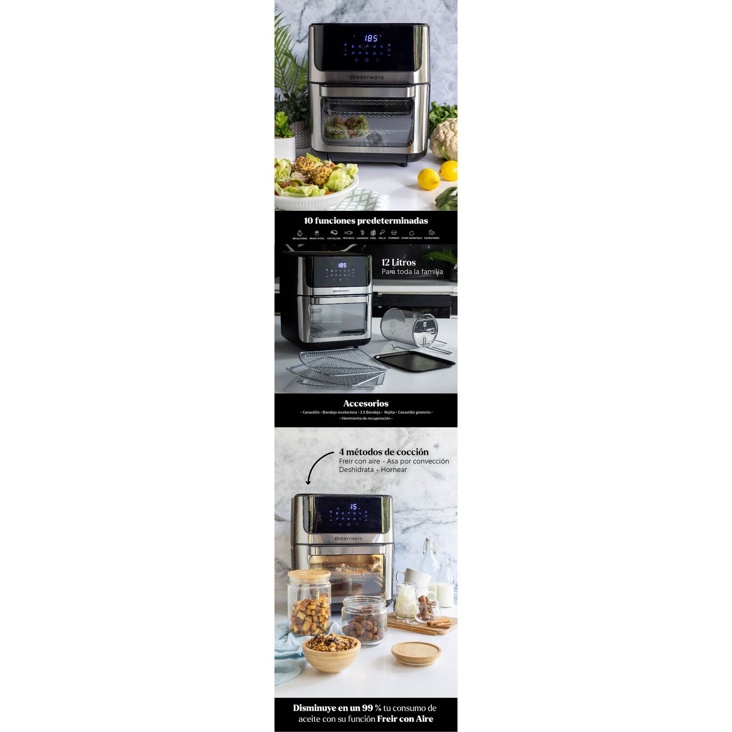 Freidora De Aire Horno Air Fryer Plus Lite 12 L Easyways image number 7.0