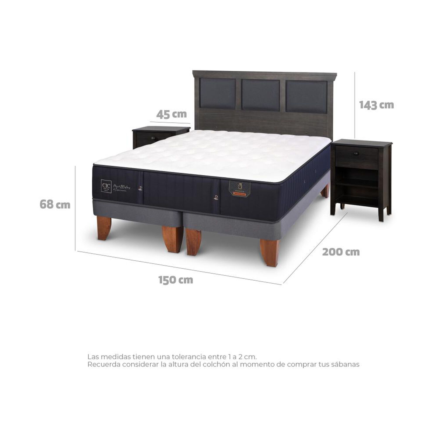 Cama Europea Cic Premium / 2 Plazas / Base Dividida + Set De Maderas image number 3.0
