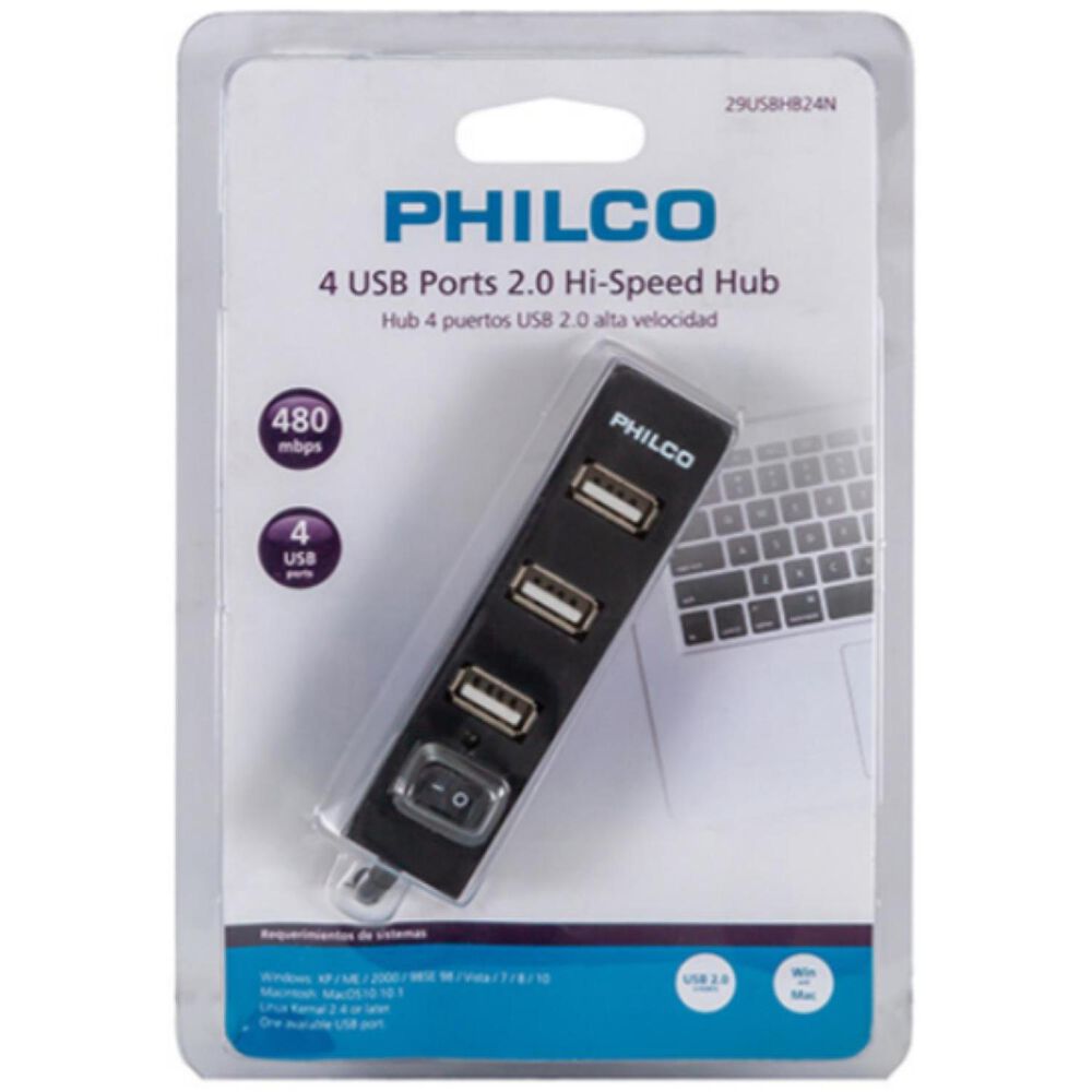 Mini Hub 4 Puertos Usb 2.0 Negro Hb24n image number 2.0