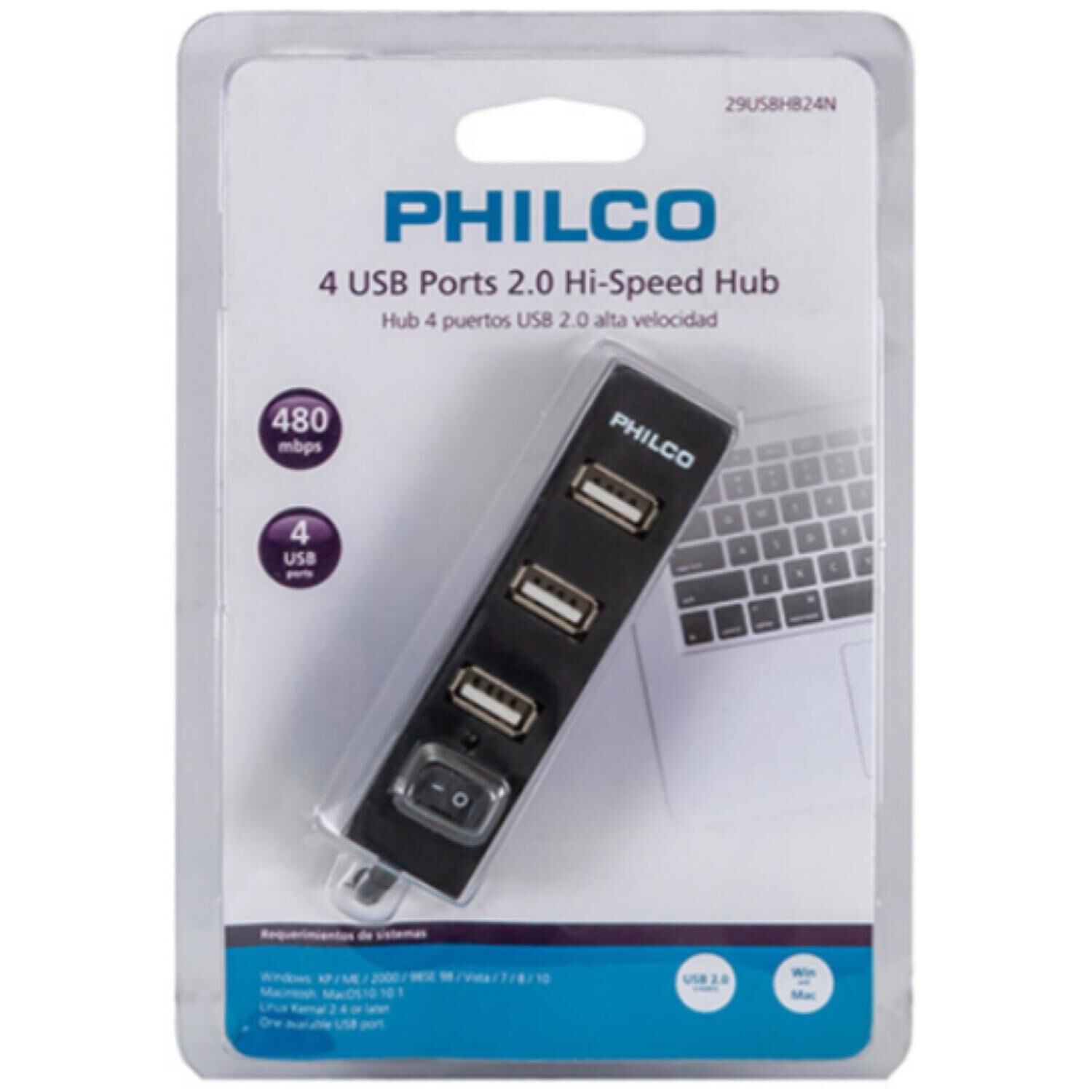 Mini Hub 4 Puertos Usb 2.0 Negro Hb24n image number 2.0