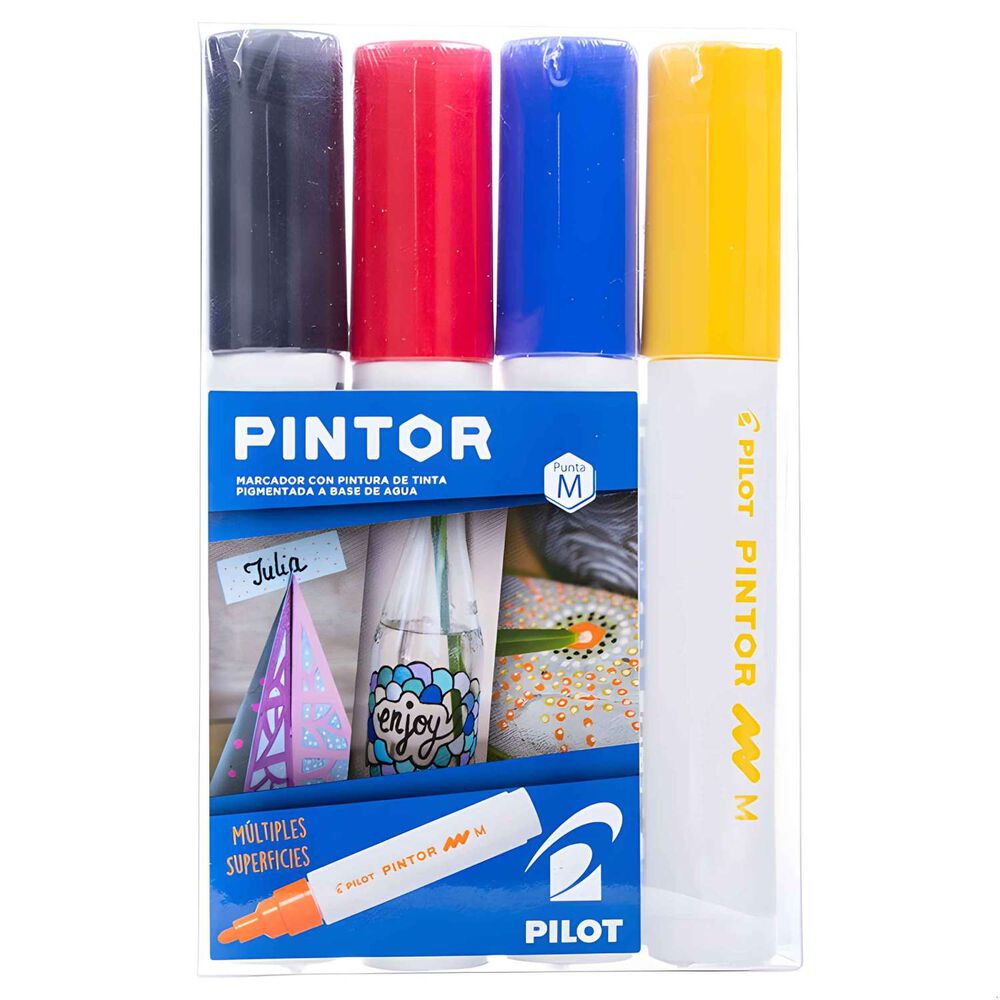 Set Marcador Pintor Medio 4un Negro, Rojo, Azul, Amarillo - Pilot image number 0.0