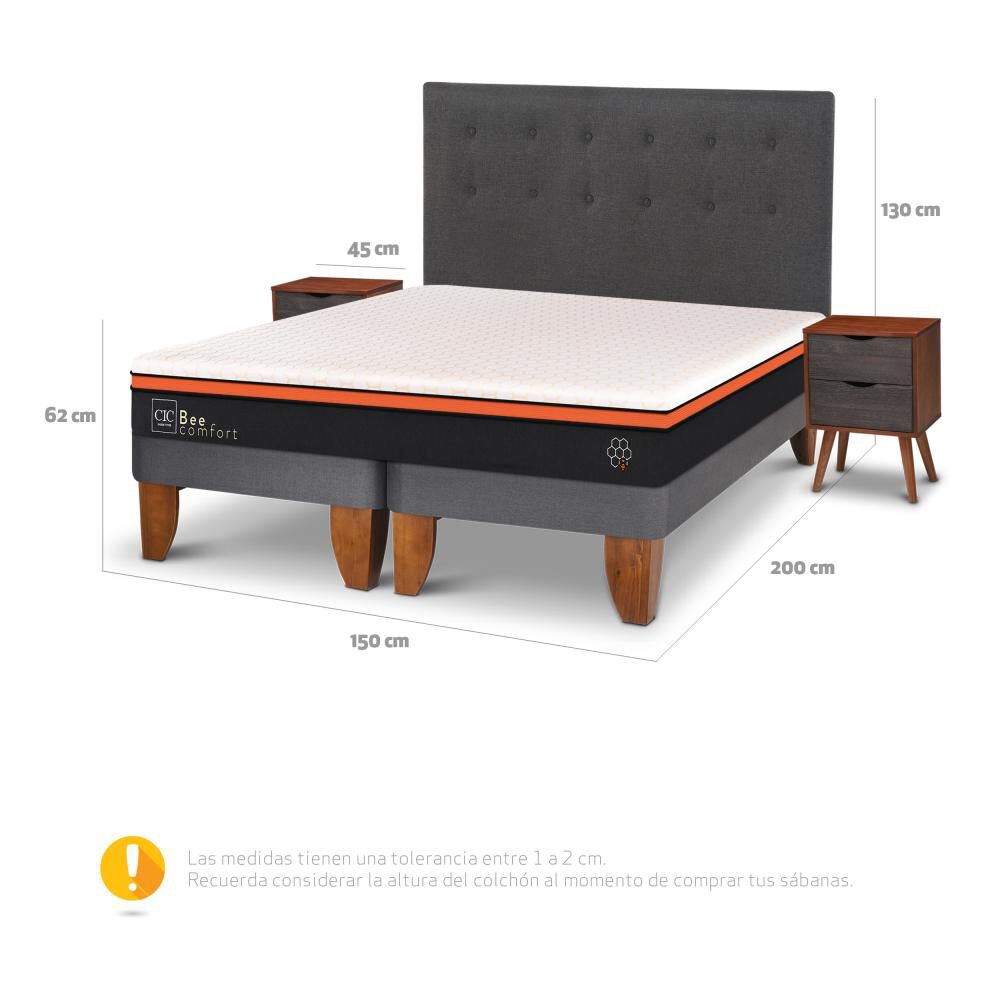 Cama Europea Cic Bee Comfort / 2 Plazas / Base Dividida + Set De Maderas image number 2.0